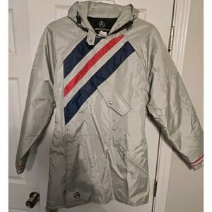 Vtg Fox Point Wheels of Man Insulated Cycling Silver Parka Jacket Large USA